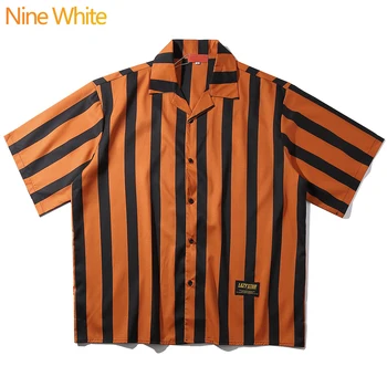 

2020 hip hop shirt Street dress Chinese painting men's Black Stripe Shirt original summer beach shirt Hawaii thin short sleeve