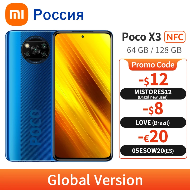 POCO-teléfono inteligente X3, versión Global, 6GB y 128GB/64GB, Snapdragon 732G, pantalla de 120Hz, cámara cuádruple de 64MP, 5160mAh, carga de 33W