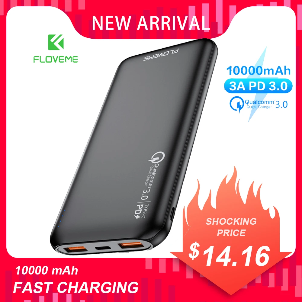 FLOVEME QC 3 0 внешний аккумулятор 10000 мАч двойная USB быстрая зарядка для Xiaomi Внешний