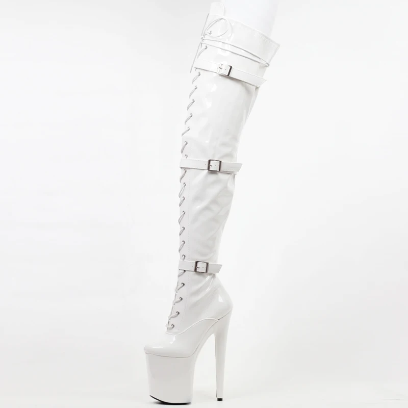 Women 20cm Thin High Heel Platform Boots Sexy Fetish Pointed Toe Buckle Over-The-Knee Dance Thigh Boot