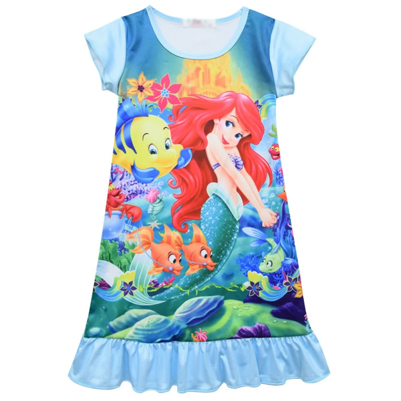 Ночная рубашка принцессы Эльзы и русалки для девочек, пижамы, Детская ночная рубашка с длинными рукавами, милое детское платье для сна с рисунком для маленьких девочек