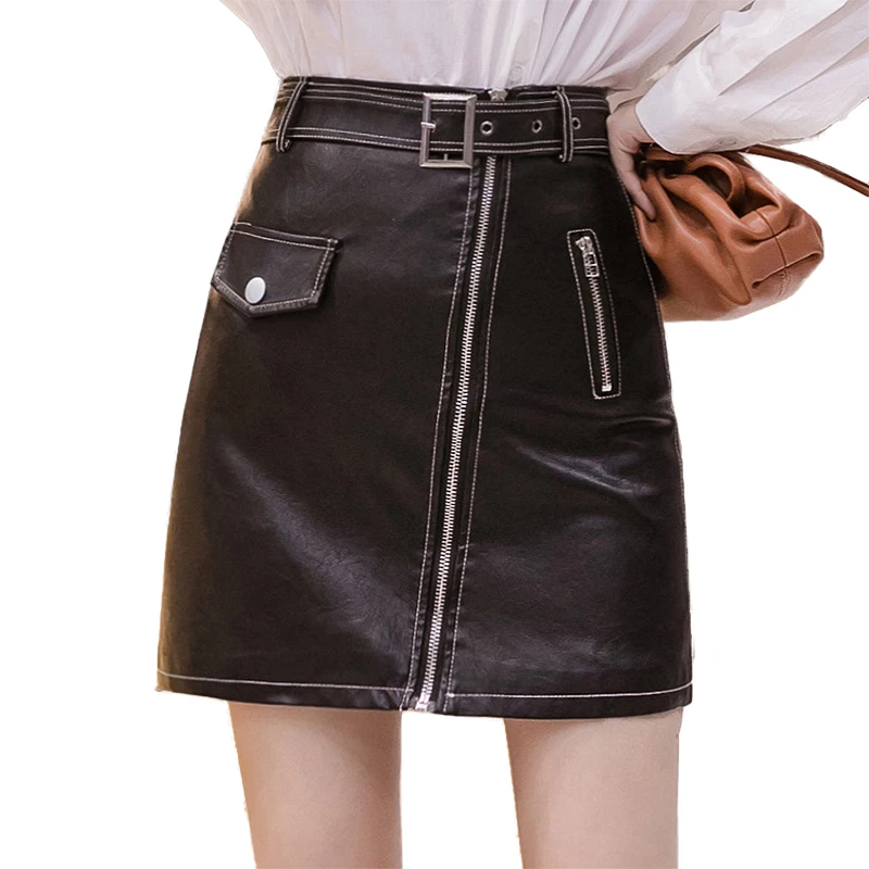 

Korean Autumn PU Leather Skirts Womens 2019 Autumn High Waist Mini Skirts Harajuku Plus Size Sexy punk Ladies Skirt jupe femme