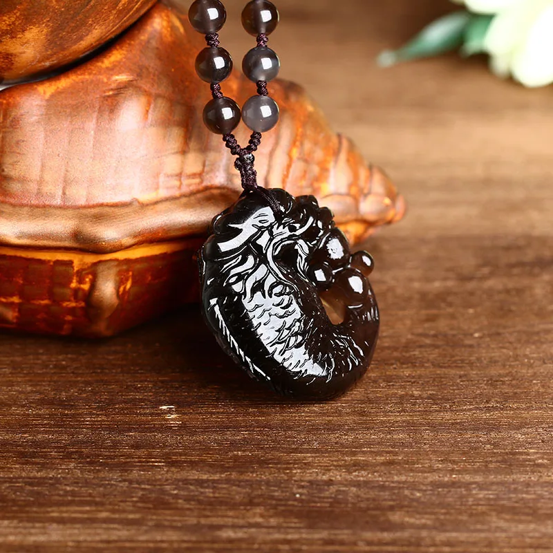

Natural Ice Obsidian Pendant Dragon Fish Amphioxus Pendant Lancelet Pendant Male or Female Jewelry Assist in Study Free Shipping