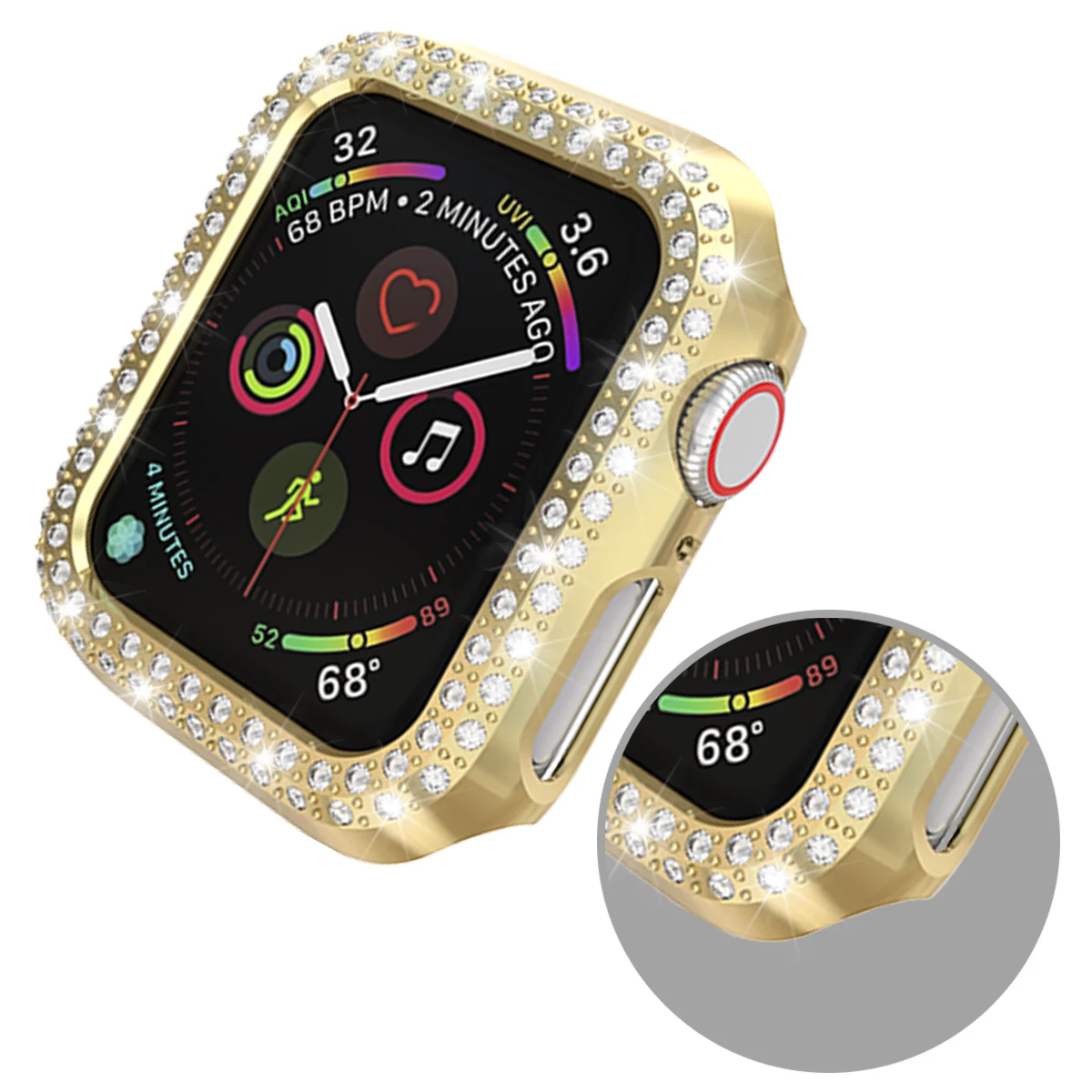 Diamond Protector Case For Apple Watch 38mm 42mm Series 1 2 Double Row Diamonds PC Watch Case For apple watch 5 40mm 44mm Cover - Color: gold