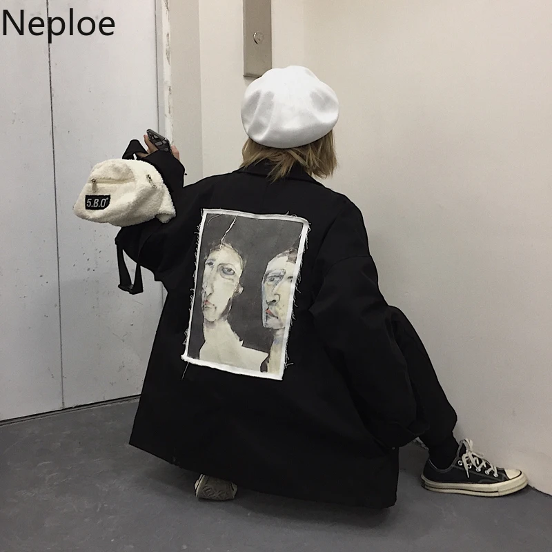 Neploe Осень Harajuku стиль уличный винтажный принт Casaco Feminino Свободный Повседневный костюм с персонажем куртка с воротником уличная 45945