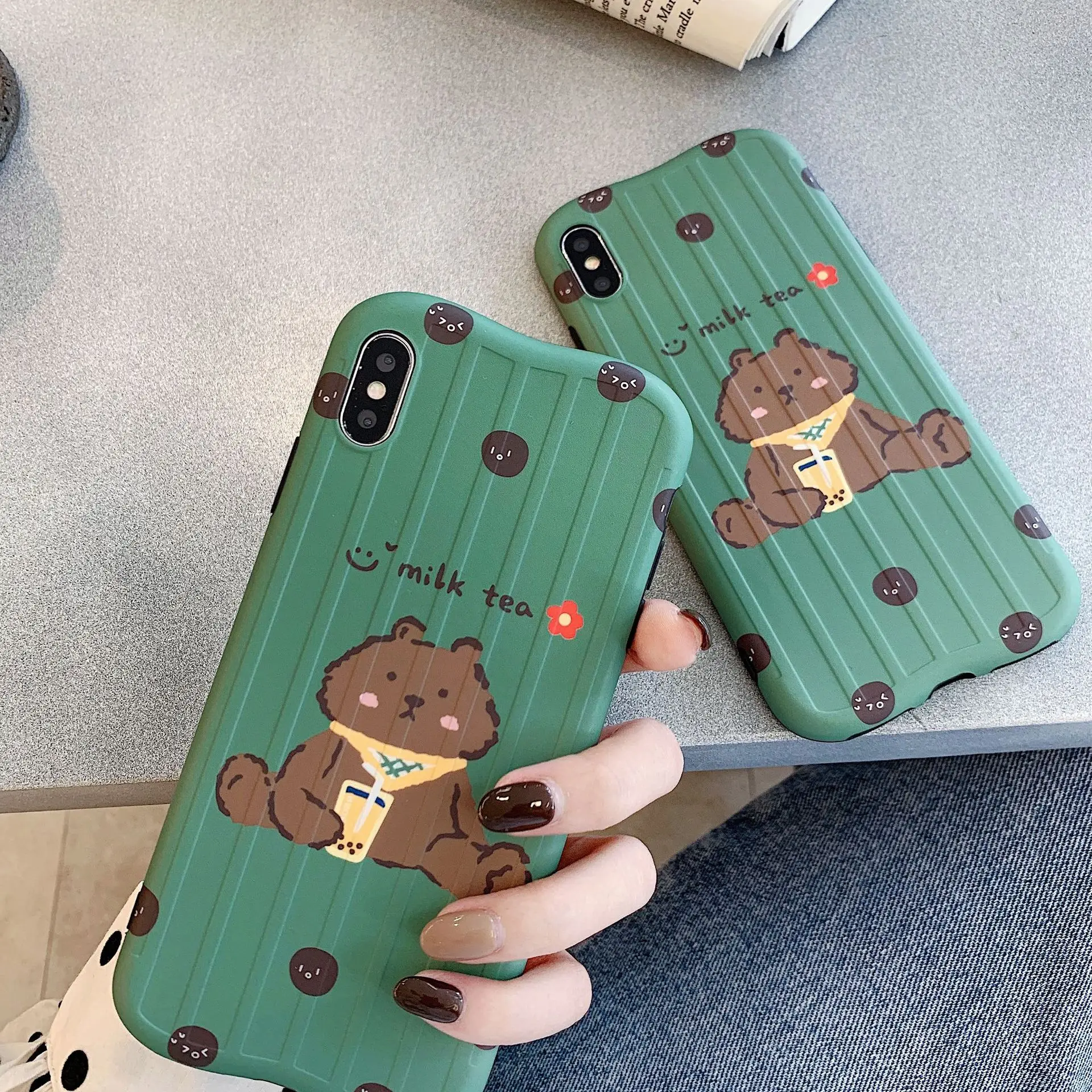 Чехол для телефона с мультяшным пузырьковым чайным медведем для iPhone XS MAX XR, милая зеленая задняя крышка для iPhone X 8 7 6S 6 Plus, Coque Fundas
