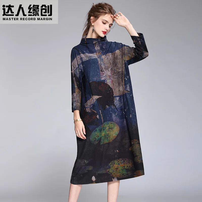 Vrouwen s jurken werk casual sexy office lady dress 2019 new arrivals plus big size gratis schip lange losse marine olie print bloemen Vrouwen s jurken werk casual sexy office lady dress 2019 new arrivals plus big size gratis schip lange losse marine olie print bloemen