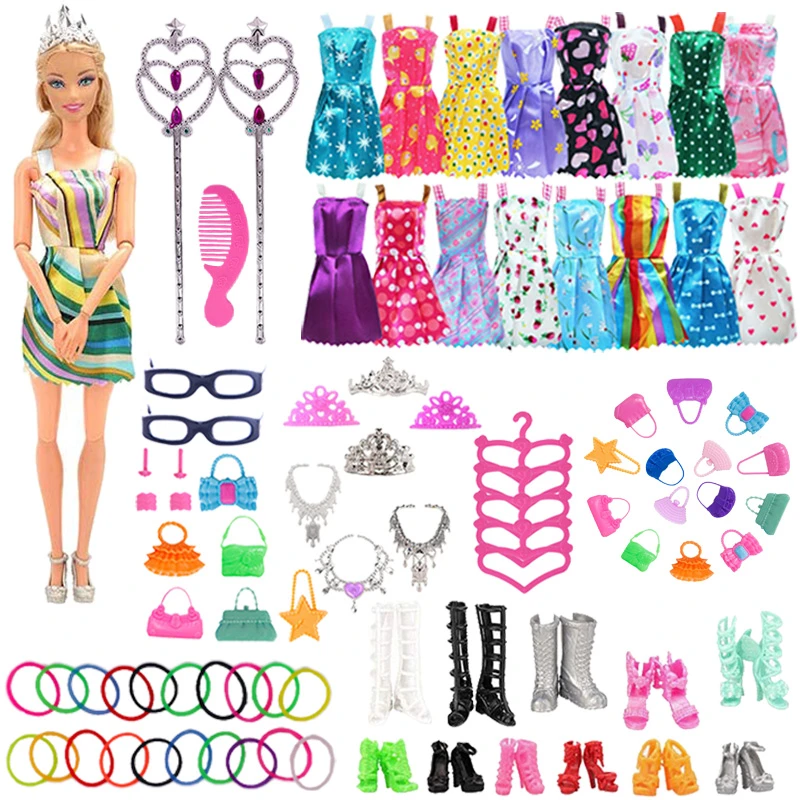 Accesorios de moda para Barbies, zapatos, sombrero, vestido, traje de ropa de Barbies para mujer, juguetes, regalos, 79 unids/lote|Muñecas| -