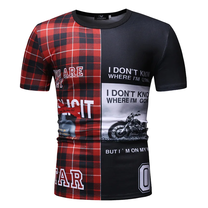 

New Style Men Summer Versitile Fashion Mixed Colors Casual 3D Creative Printed Hugh Crew Neck Short-sleeved T-shirt