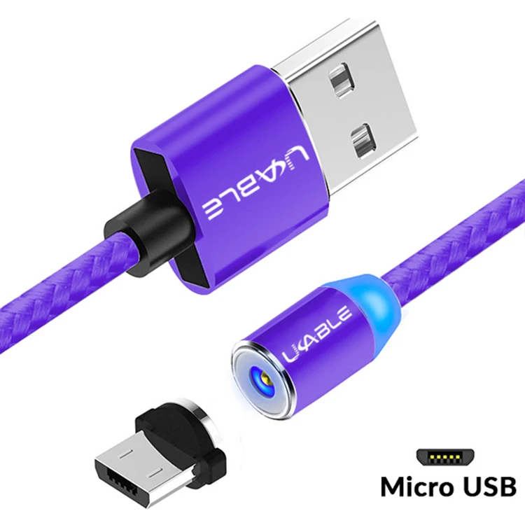 1 м Магнитный кабель Micro USB с нейлоновой оплеткой светодиодный кабель для быстрой зарядки type-C для iPhone 7 8 X XS 11 samsung S8 9 Android Mobile - Цвет: Blue Micro USB