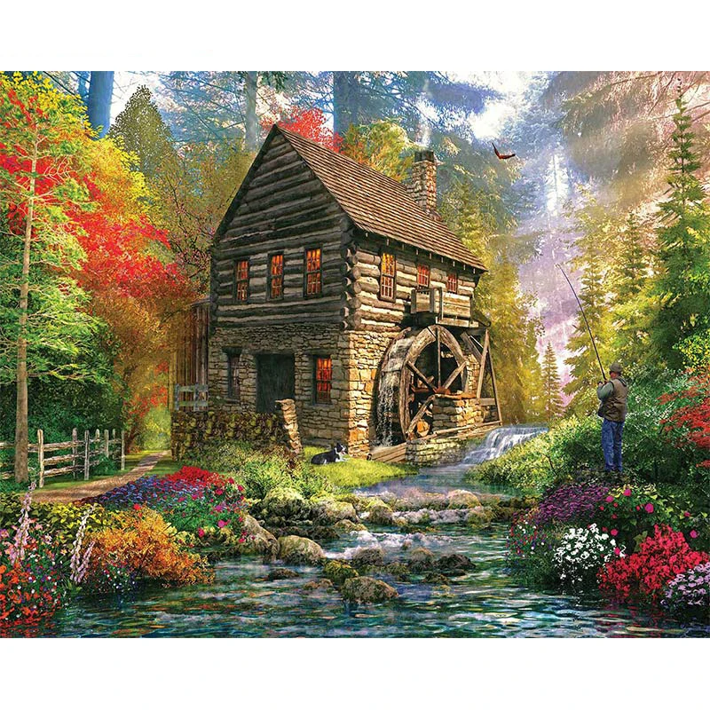 Армейский зеленый Forest House Art Pictures DIY Painting By Numbers Kits Landscape Coloring By Number Oil Paintings Home Decor Adults Unique Gift - Цвет: Армейский зеленый