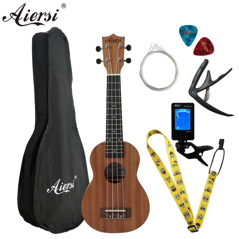 21 inch Mahogany 4 string Ukulele Set Soprano Pineapple Gecko With Bag Strap String Capo Tuner Picks