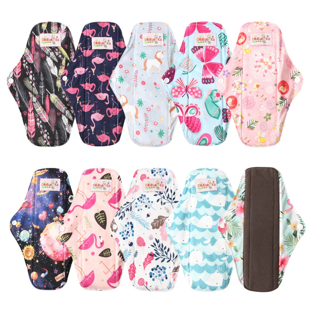 Ohbabyka 10pcs Bamboo Charcoal Washable Hygiene Menstrual Pads Heavy Flow Sanitary Lady Cloth Pad Reusable Random Color | Красота и