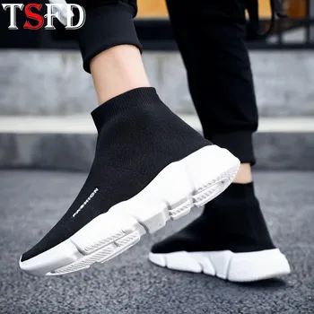 

Large Sizes Man Shoes Slip-on Sport Sneakers Fly Weaving Running Shoes for Men Sock Shoe Men's Sports Platform Men Shoe Black V5