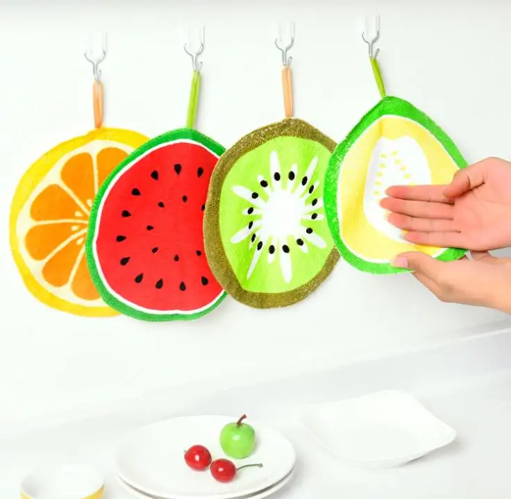 

Lovely Fruit Print Hanging Kitchen Hand Towel Microfiber Towels Quick-Dry Cleaning Rag Dish Cloth Wiping Napkin SN736