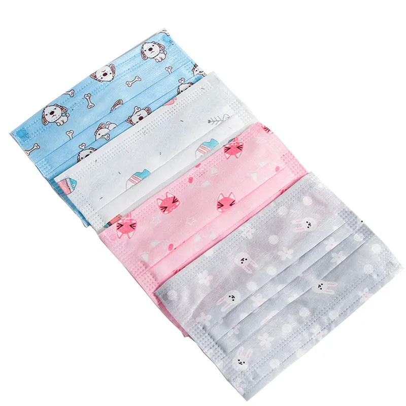 

200pcs/Pack New One-time Cute Cartoon Prints Non-woven Children's Flat Masks Breathable Children's Dust Haze Masks