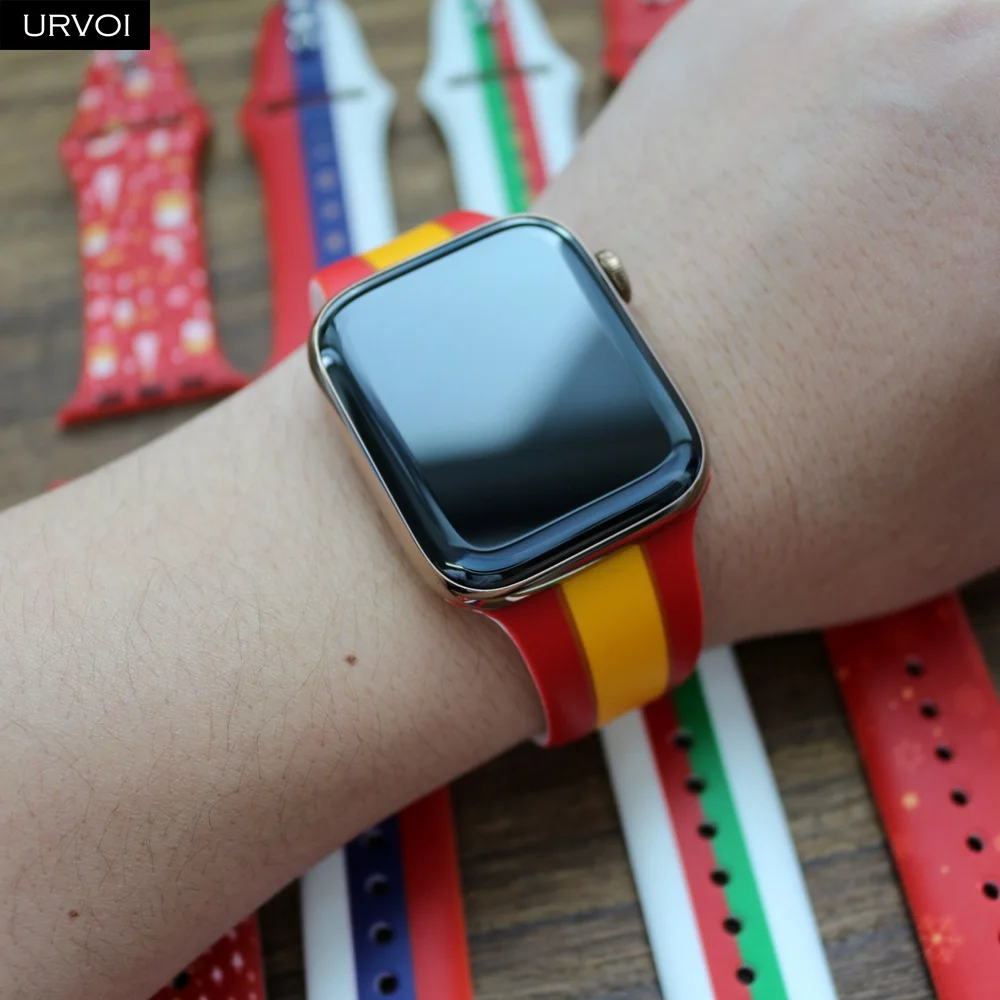 URVOI силиконовый ремешок с принтом для Apple Watch series 5 4 3 2 1, Рождественский спортивный ремешок для iWatch, наручные часы с логотипом, Российская Испания