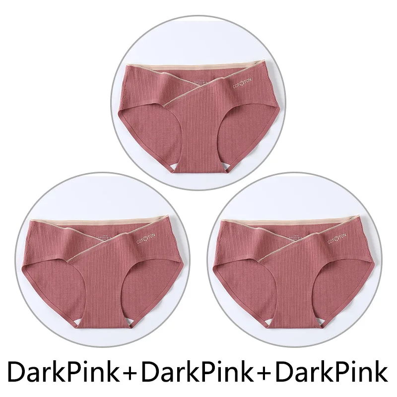 DarkPink X 3 Комплект из 3 предметов, V-образный Нижнее Белье для беременных Мягкий Хлопок Женщины трусы беременности и родам дышащие трусы с низкой талией Нижнее белье - Цвет: DarkPink X 3