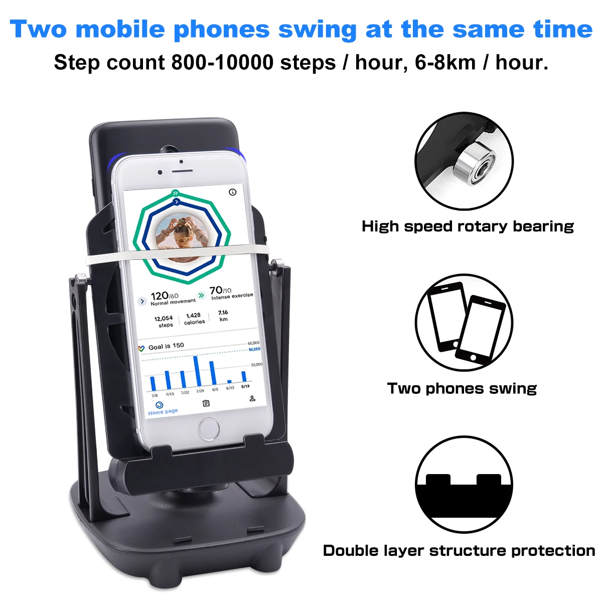 Lefon Telefono Walking Swing Shaker Supporto per supporto mobile Pedometro Spazzola Stepper per Pokemon Go Telefono Wiggler Contatore per Iphone - immagine 3