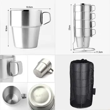 

6pcs/set Camping Cup Stainless Steel Insulated Coffee Mug Set Double Wall Vacuum For Beer Juice Wine Tea Coffee Water Cup + Bag