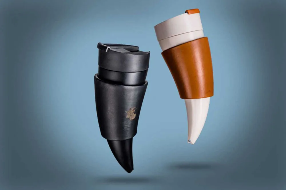 Goat Horn Travel Coffee Mug Holder Set