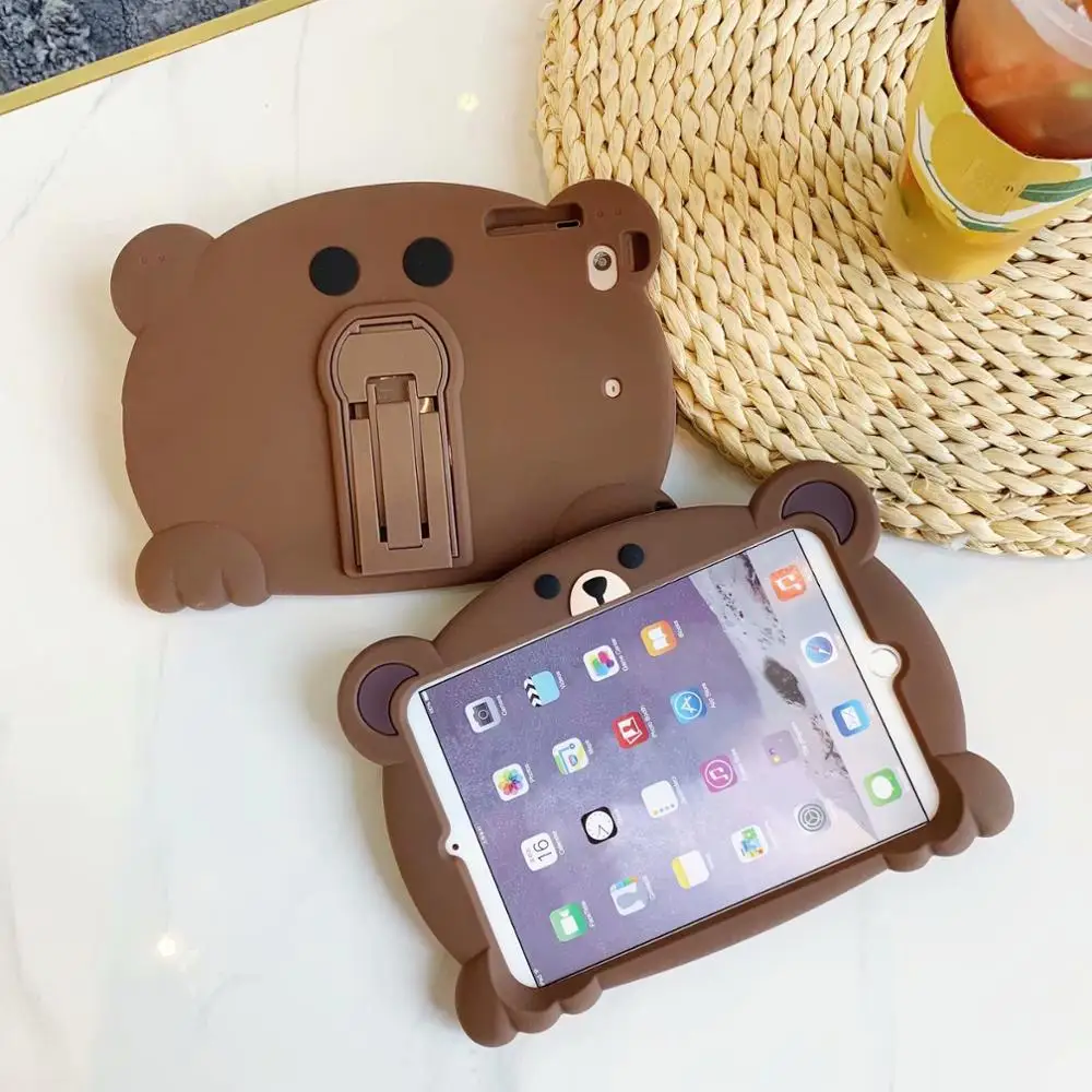 Soft Silicone Cover case for IPad 2 3 4 Mini 1 2 3 4 5 Cute Cartoon Bear Case for iPad 9.7 10.2