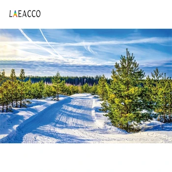 

Laeacco Blue Sky Ski Photography Backdrops Personalized Winter Scenic Portrait Photographic Backgrounds Vinyl For Photo Studio
