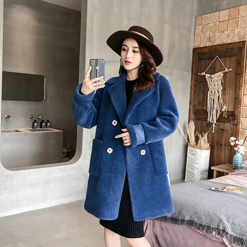 

New Winter coats Granular Wool Overcoat Mid-length Composite Fur Sheep fur Coat women fur jacket long coat MX910