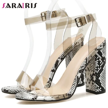 

SaraIris Trendy Female Cool High Block Heels Sandals Fashion Street Print Sandals Women Summer Transparent Pvc Shoes Woman