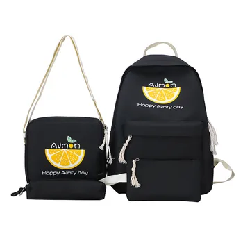 

Fashion Women's Backpack Cartoon Alphabet Student Orange Backpack Casual Large Capacity Shoulder Bag Travel Bag 4Pcs/Set