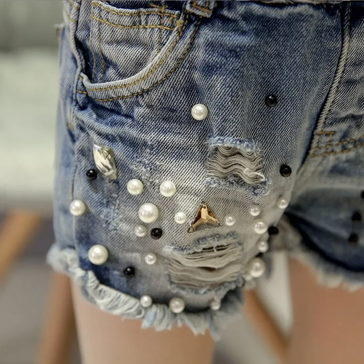 

Girls Pearl Jeans 2019 Summer Hot Selling Korean-style Children Large tong duan ku Hot Pants CHILDREN'S Leggings
