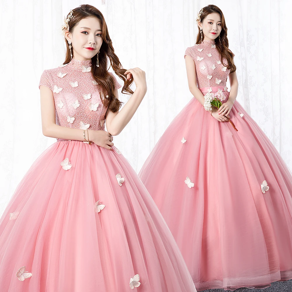 

High Neck Floor Length Ball Gown Vintage Quinceanera Dresses Wholesale Sleeveless Applique Ball Dresses Vestito Quinceanera