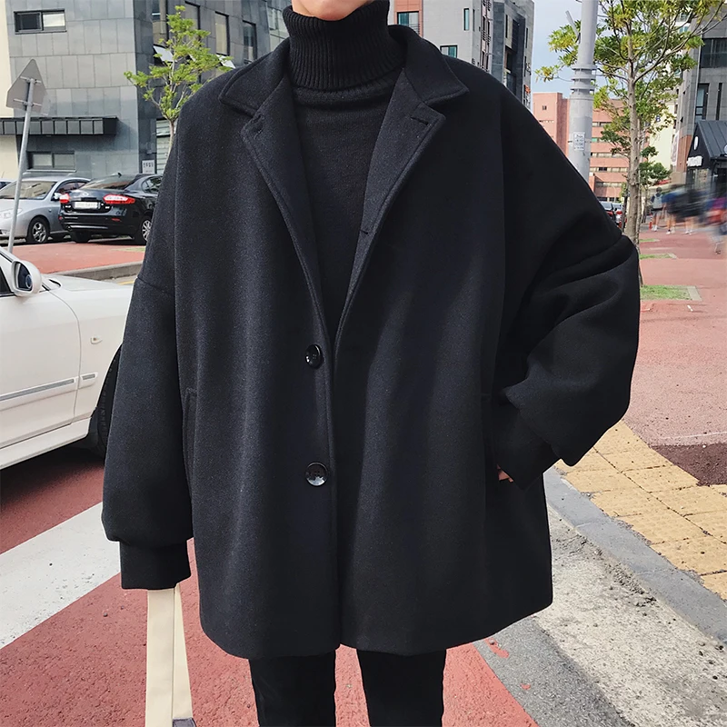 

2020 Winter Fashion Wool Overcoat Coat Men's Loose Casual Parkas Trench Black Woolen Blends Cashmere Long Coats Clothes M-2XL