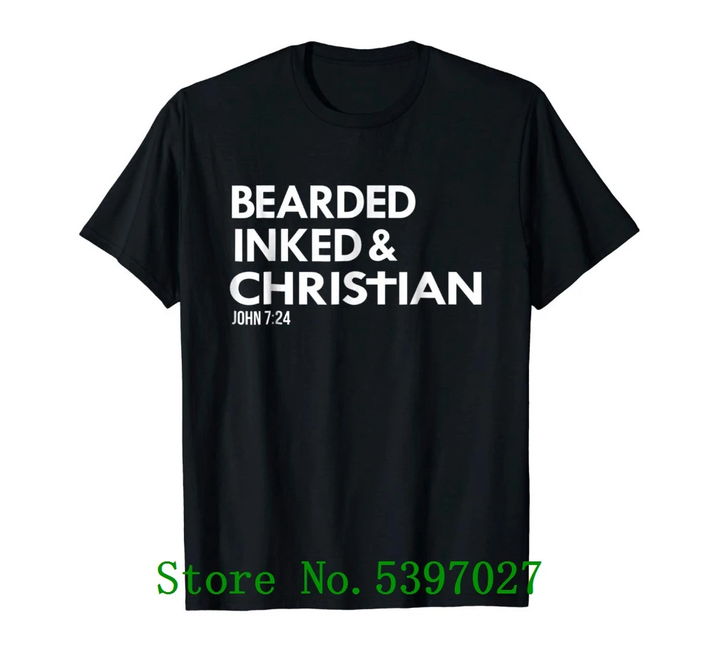 

Mens Bearded Inked Christian Funny Tattoo Beard Tats T-Shirt 2020 Newest Men'S fashion Funny Classic Band T Shirts