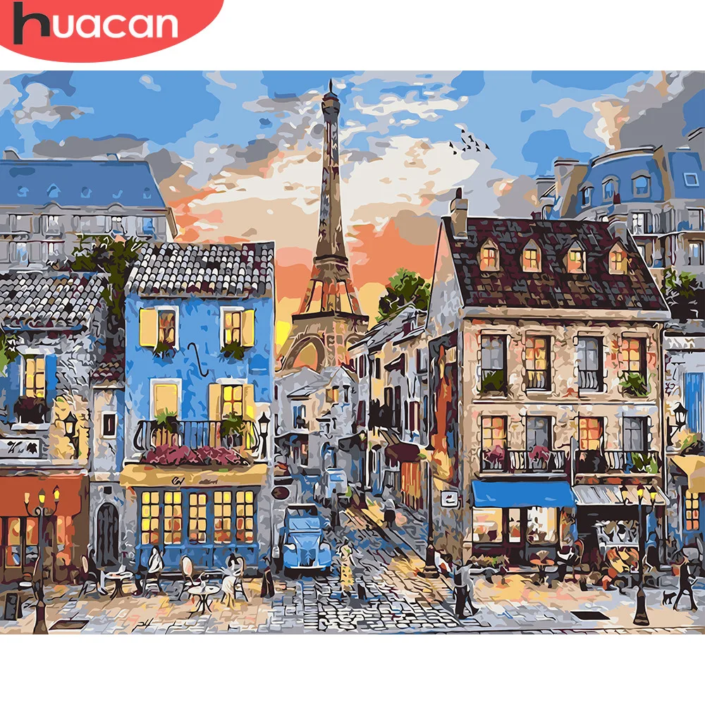 HUACAN Oil Painting By Numbers City Landscape Kits Drawing Canvas Hand Painted Home Decor DIY Pictures By Numbers Street Scenery