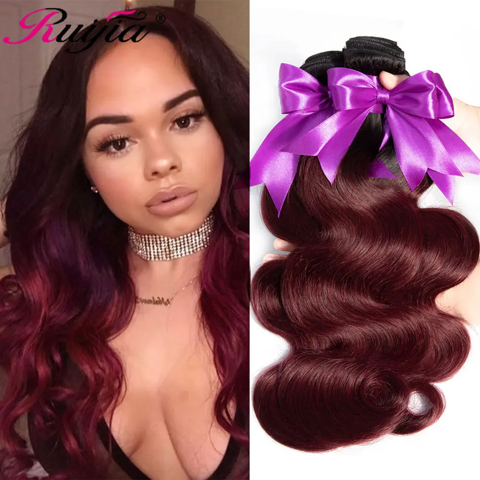 Ombre Body Wave Brazilian Bundles T1B Burgundy Colored Human Hair 3 4 Bundles Red Ombre Hair Brazilian Color Weave