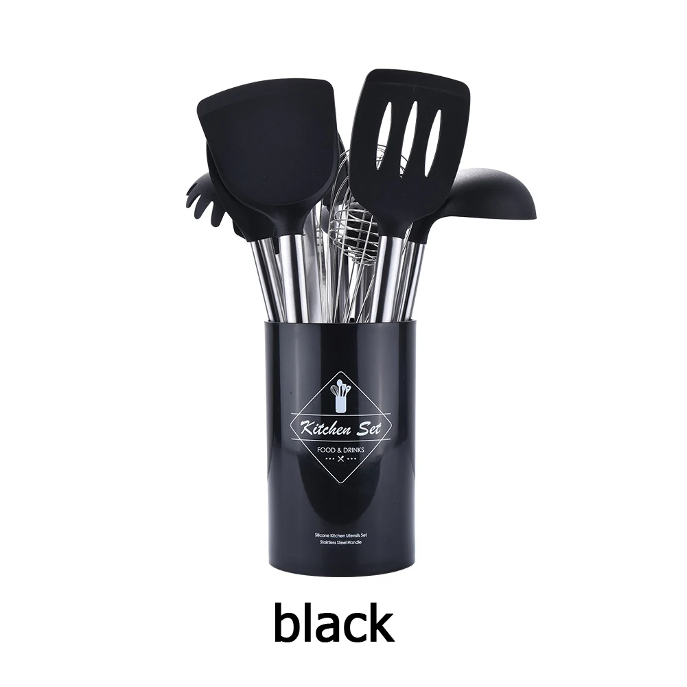 Black 9PCS 8/9 шт. Нержавеющая сталь Пособия по кулинарии посуда набор Еда Класс силикона с антипригарным покрытием ложка половник-шпатель для яиц Тернер Кухня набор инструментов - Цвет: Black 9PCS