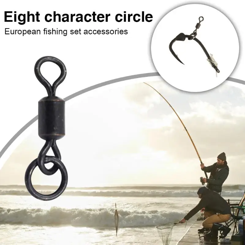 

20pcs Black Carp Fishing Hook Character Circle Durable Steel Micro Rolling Swivel with Ring for Fishing Angling Tackle Appliance