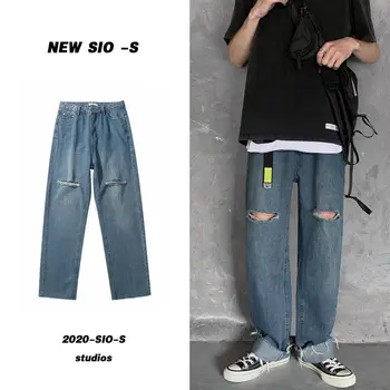 

Men's jeans 2020 spring and summer new solid color hole wild casual jeans young personality fashion trend men's clothing