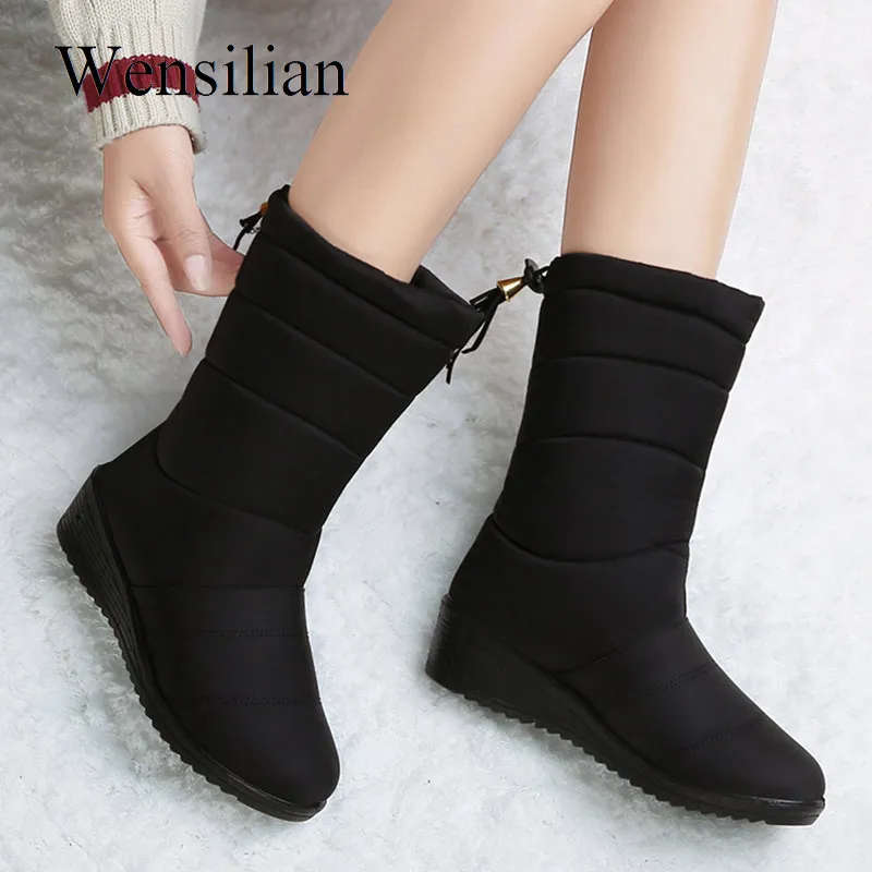 Snow Winter Boots Women Mid-Calf Boots Waterproof Round Toe bottines femme Insoles Ladies Shoes Woman Fringe Down Botas Mujer - Цвет: black