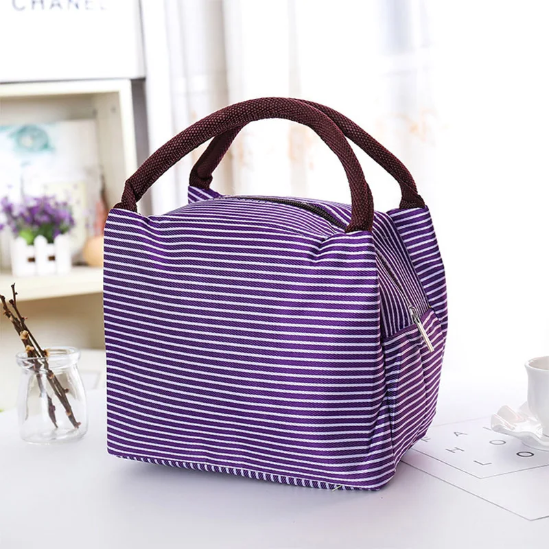purple Детская Бутылочка для молока, сумка для мам, холщовая, в полоску, изолированная сумка-холодильник, Термосумка для еды, пикника, обеда, сумки-тоут для младенцев, Детская коробка для обеда, сумка - Цвет: purple