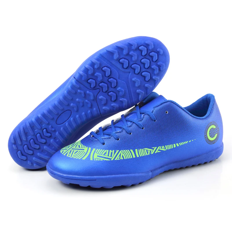 Футбольные бутсы для детей; футбольные бутсы для помещений из пластика; мужские бутсы с длинными шипами; обувь для футбола; кроссовки для тренировок; европейские размеры 34-44 - Color: blue2