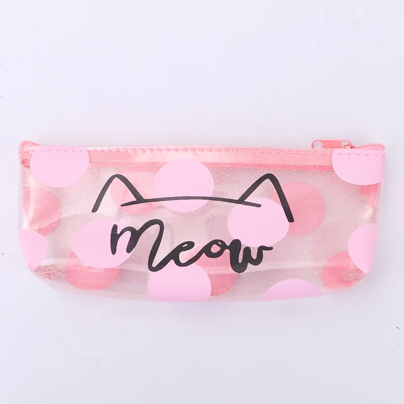 1pcCute карандаши с котами для девочек, розовый из ПВХ прозрачная ручка сумка, школьные принадлежности канцелярские Чехол симпатичный карандаш коробка canetas Escolar - Цвет: 2