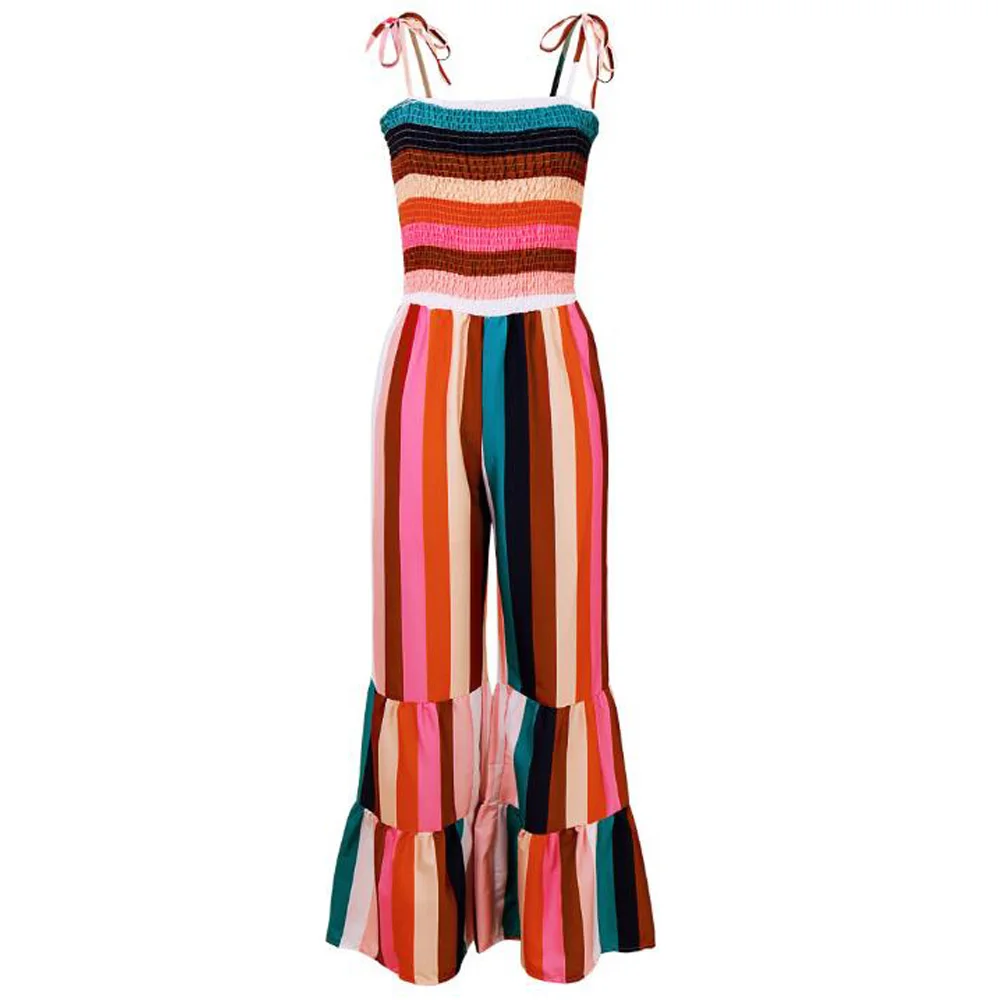 striped bell bottom jumpsuit