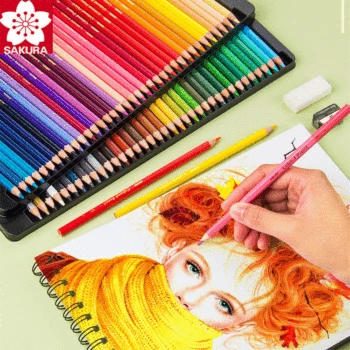 

Sakura 24/36/48Colors Watercolor Pencils & Oil Colored Pencils 24/36/48/60/72Colors Professional Drawing Pencils Tin Box Set