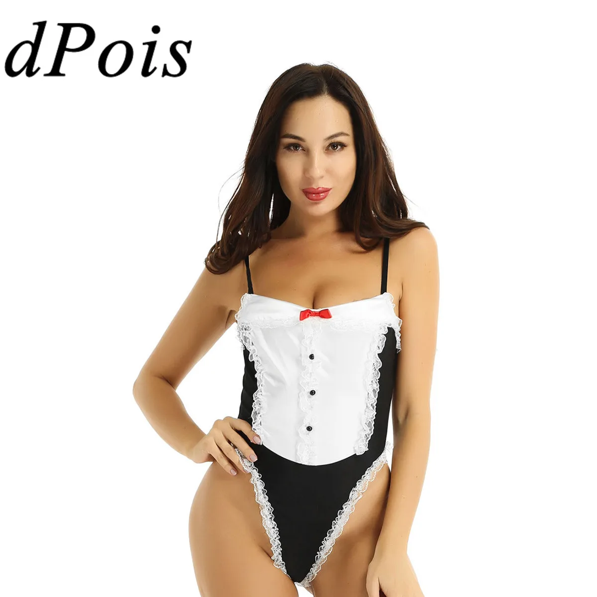 

Cryptographic Women High Cut Leg Tuxedo Thong Leotard Bodysuit Female One Piece Hot Lingerie Ruffled Lace Hem Catsuit Swimsuit