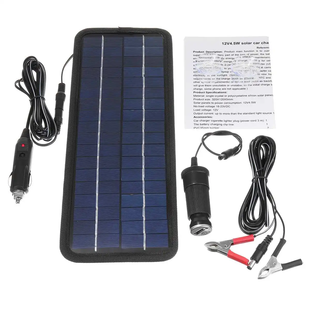 

USB Solar Panel 4.5W 12V Solar Panel Trickle Battery Charger System Single Crystal Silicon Waterproof for Boat Auto Fast Charge