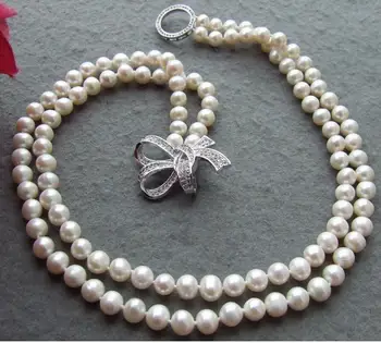 

Free shipping NEW Design Natural freshwater pearls 2Strands 8-9MM White Pearl Necklace 20"