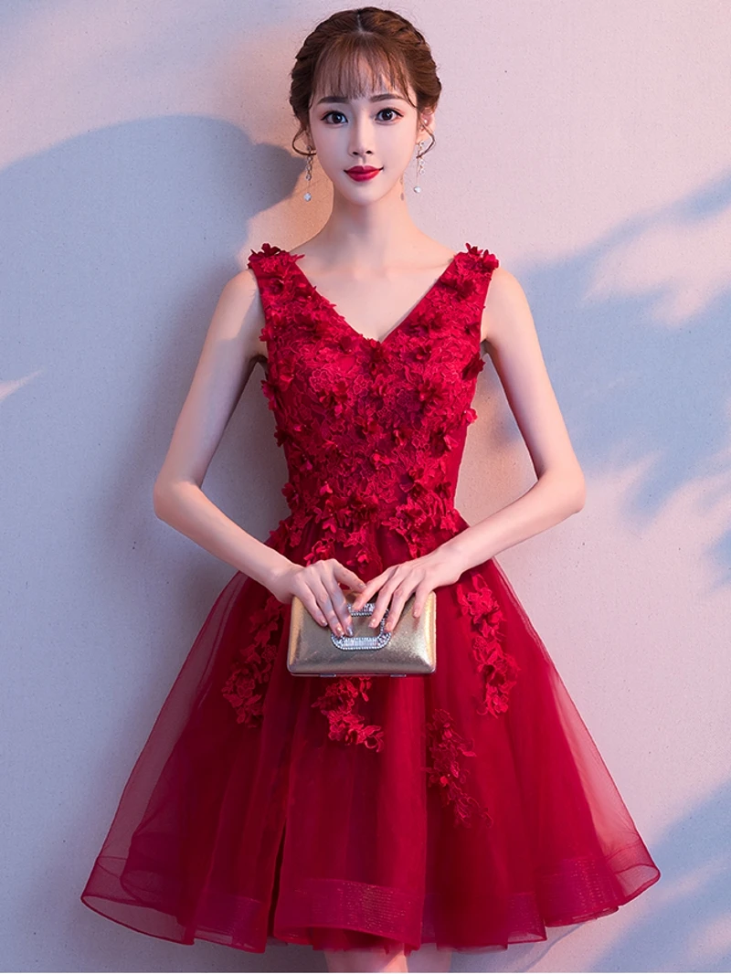 red sleeveless cocktail dress