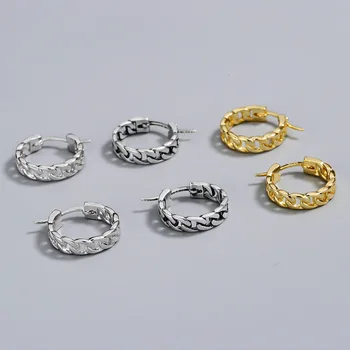 

Chain Shape 925 Sterling Silver Hoops Earrings For Women Minimalist Circle Earrings Statement Female Jewelry Earrings Hip Hop